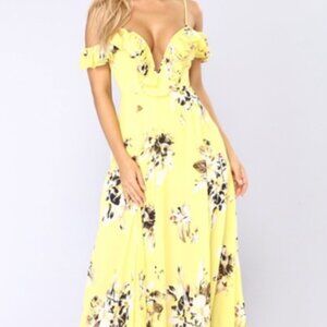 Fashion Nova Yellow Floral Dress - Size Medium